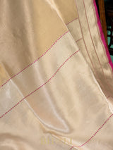 handwoven soft kora brocade gold body with kaduwa meenakari border banarasi