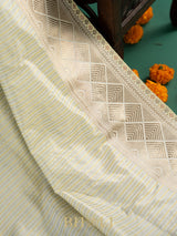 handwoven striped pure katan silk light blue banarasi