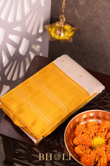 handwoven yellow pallu kai korvai mulberry silk kanjivaram