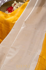 handwoven yellow pallu kai korvai mulberry silk kanjivaram