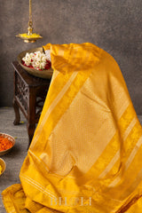 handwoven yellow pallu kai korvai mulberry silk kanjivaram