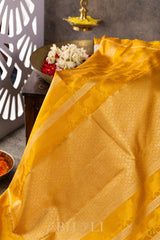 handwoven yellow pallu kai korvai mulberry silk kanjivaram