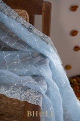 ice blue hand-crafted sequin and cutdaana work organza saree