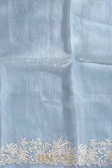 ice blue hand-crafted sequin and cutdaana work organza saree