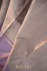 lavender border checkered body pure silk korvai kanjivaram