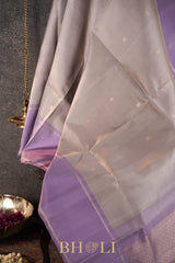 lavender border checkered body pure silk korvai kanjivaram