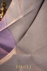 lavender border checkered body pure silk korvai kanjivaram
