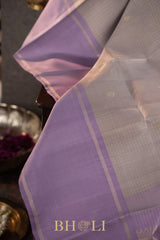lavender border checkered body pure silk korvai kanjivaram