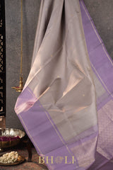 lavender border checkered body pure silk korvai kanjivaram