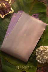 lavender border checkered body pure silk korvai kanjivaram