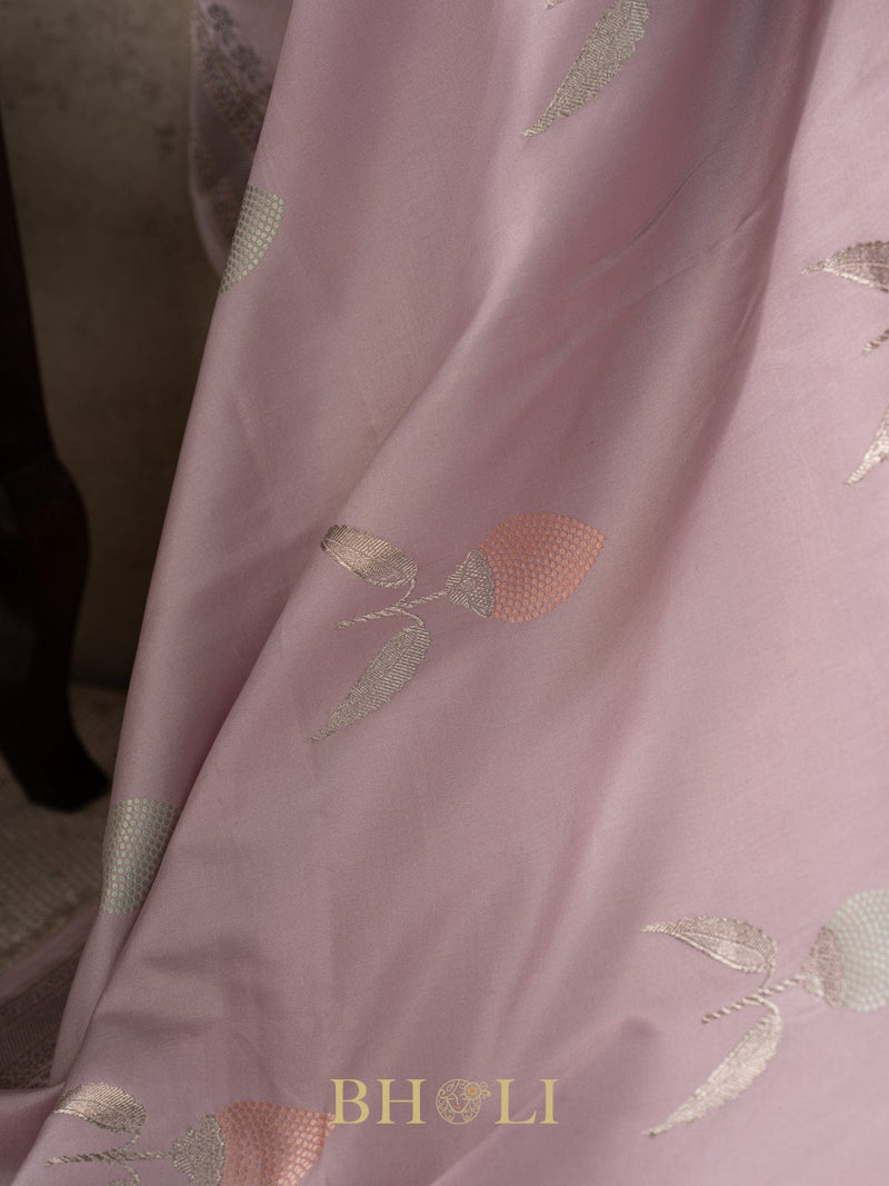 lavender flowy pure katan silk kaduwa buta banarasi