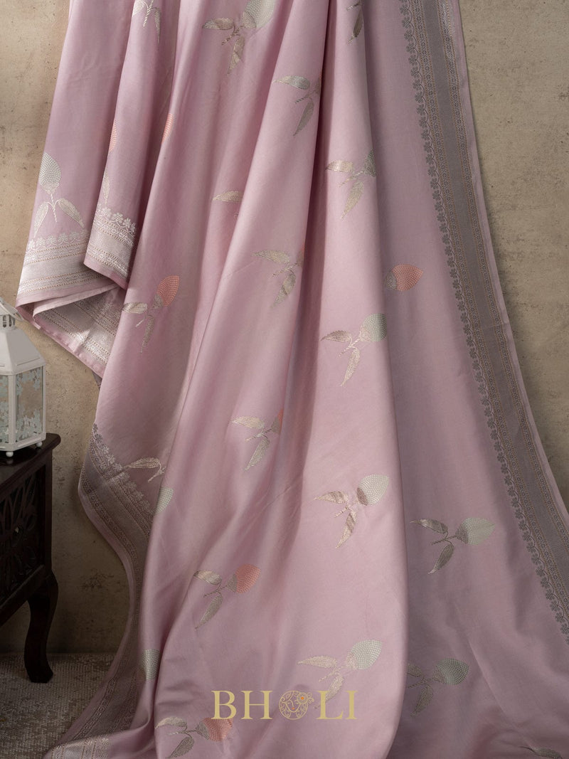 lavender flowy pure katan silk kaduwa buta banarasi