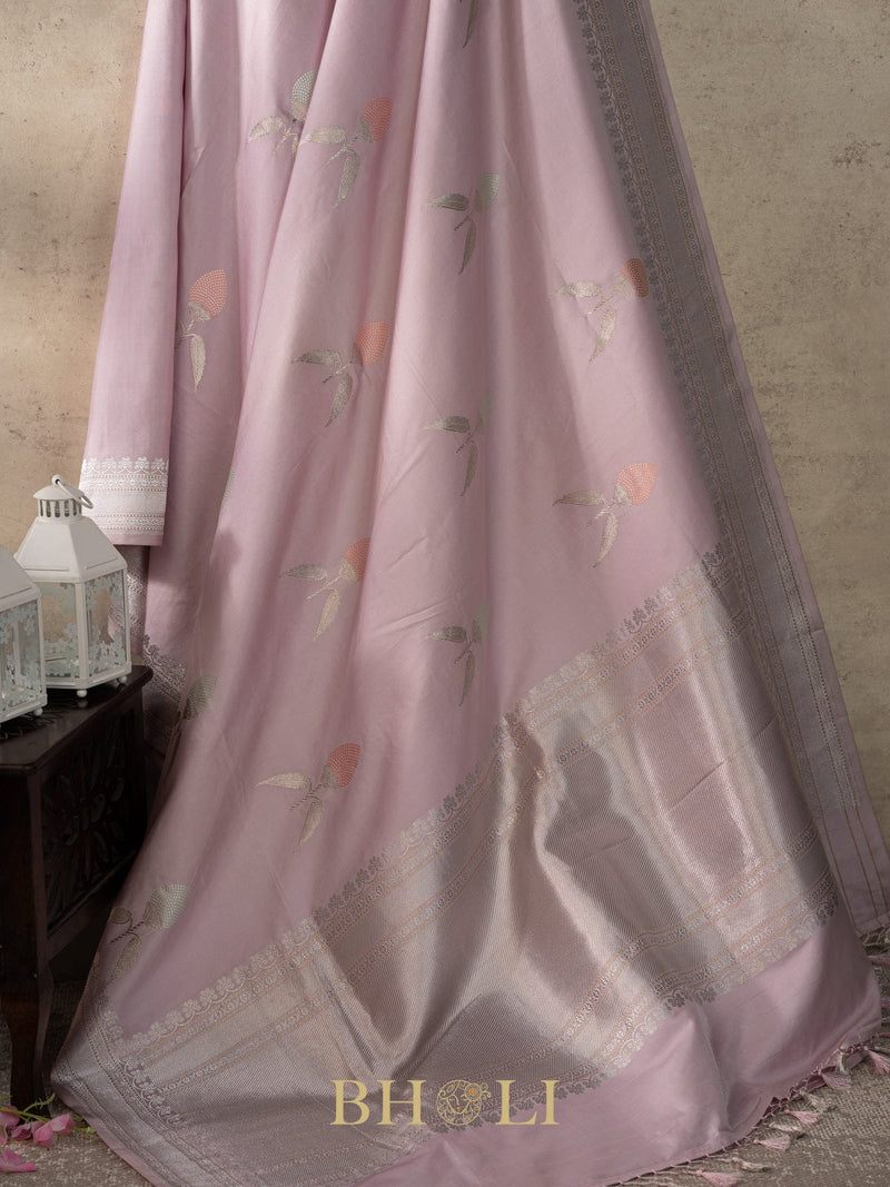 lavender flowy pure katan silk kaduwa buta banarasi