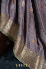 lavender pure katan silk meenakari buta banarasi
