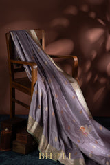 lavender pure katan silk meenakari buta banarasi