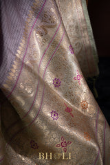 lavender pure katan silk meenakari buta banarasi