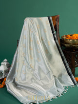 modern classic handwoven silver zari brocade katan silk banarasi