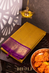 moss yellow pure 4g zari kai korvai silk kanjivaram