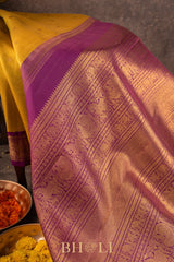 moss yellow pure 4g zari kai korvai silk kanjivaram