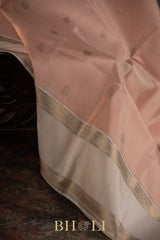 peach and ivory pure zari kai korvai silk kanjivaram
