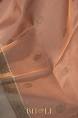 peach and ivory pure zari kai korvai silk kanjivaram