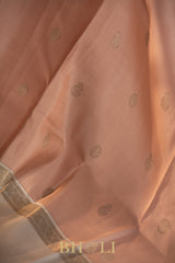 peach and ivory pure zari kai korvai silk kanjivaram