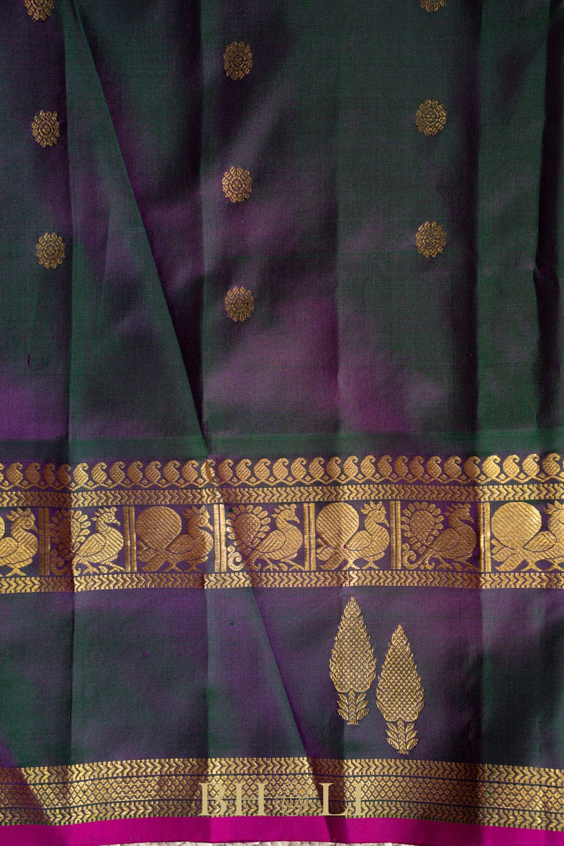 peacock green and orange kuttu silk gadwal