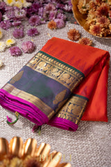 peacock green and orange kuttu silk gadwal