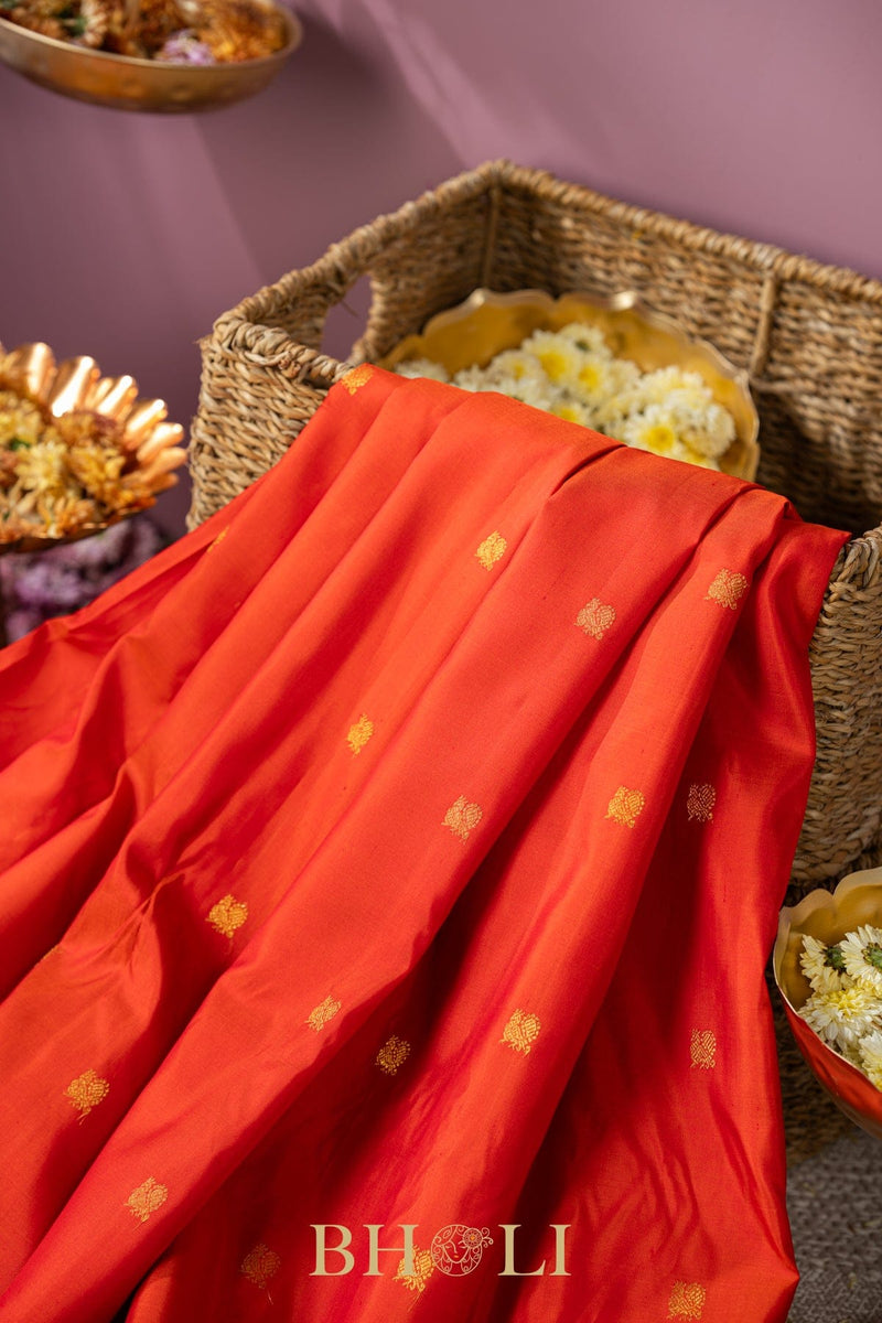 peacock green and orange kuttu silk gadwal