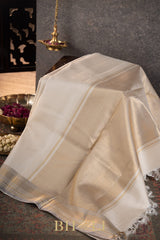 pearl white handwoven pure silk by silk kanjivaram