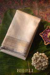 pearl white handwoven pure silk by silk kanjivaram