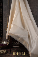 pearl white handwoven pure silk by silk kanjivaram