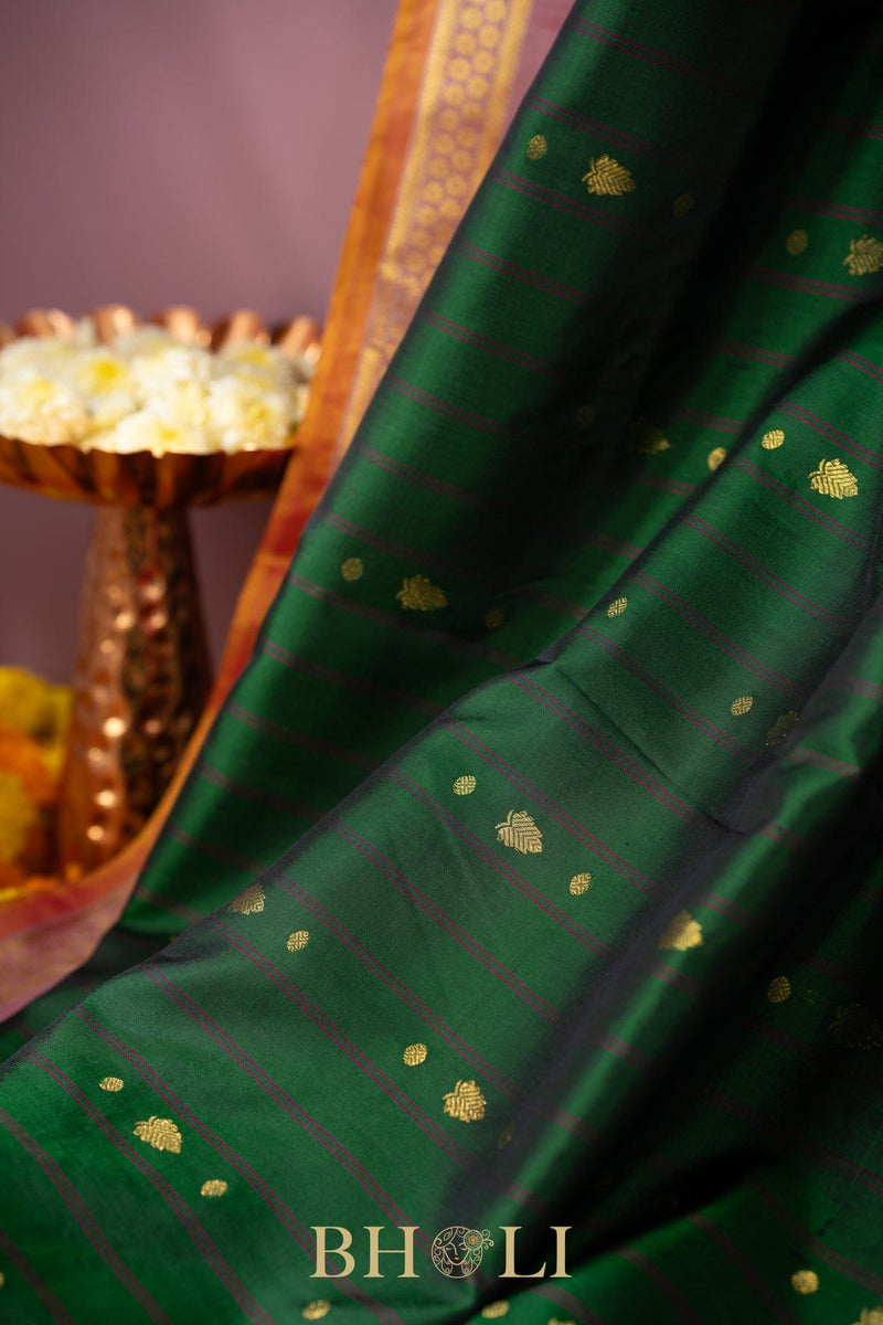pure mulberry silk emerald green kuttu gadwal