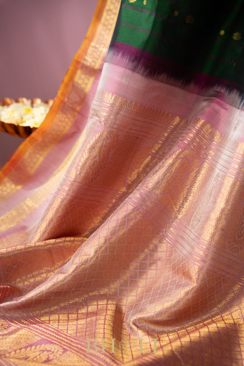 pure mulberry silk emerald green kuttu gadwal