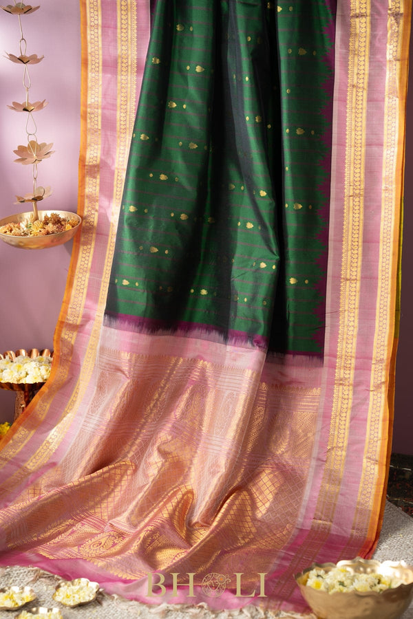 pure mulberry silk emerald green kuttu gadwal