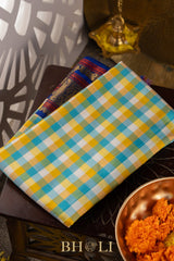 pure zari kai korvai checkered mulberry silk kanjivaram