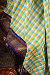 pure zari kai korvai checkered mulberry silk kanjivaram