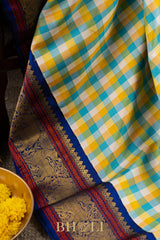 pure zari kai korvai checkered mulberry silk kanjivaram