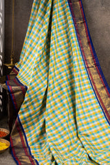 pure zari kai korvai checkered mulberry silk kanjivaram