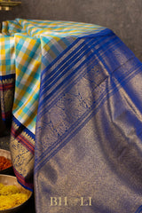 pure zari kai korvai checkered mulberry silk kanjivaram