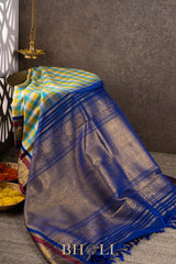 pure zari kai korvai checkered mulberry silk kanjivaram