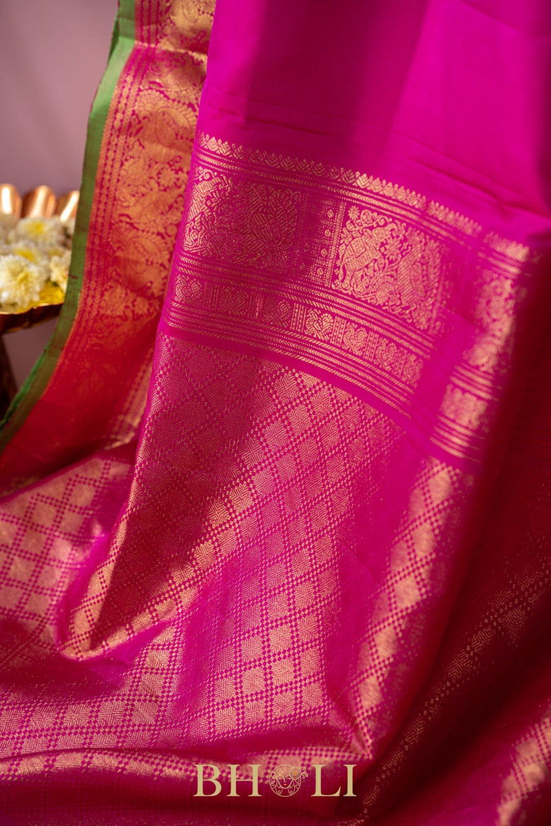 rani pink gold zari pure mulberry silk gadwal