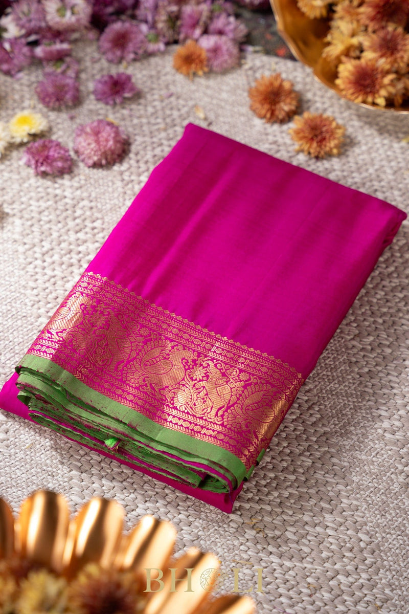 rani pink gold zari pure mulberry silk gadwal