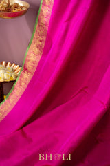 rani pink gold zari pure mulberry silk gadwal