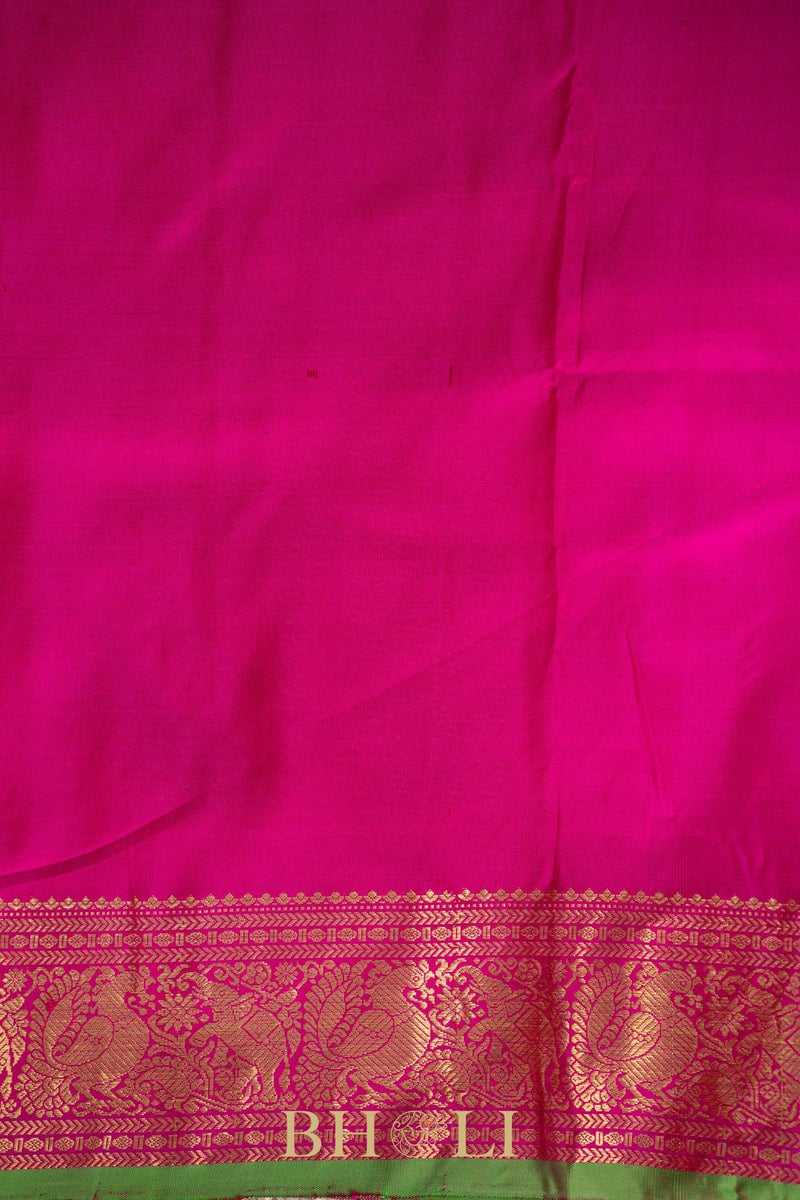 rani pink gold zari pure mulberry silk gadwal