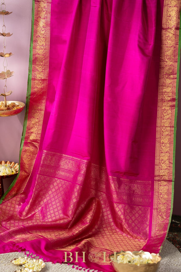 rani pink gold zari pure mulberry silk gadwal