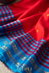 red and cerulean blue gadwal silk by silk saree
