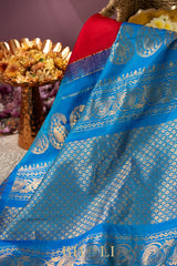 red and cerulean blue gadwal silk by silk saree
