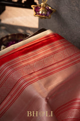 red and white classic pure silk mulberry korvai kanjivaram