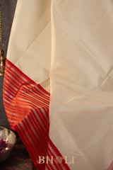 red and white classic pure silk mulberry korvai kanjivaram